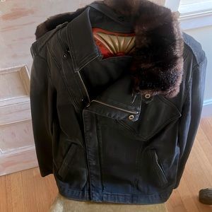 LRL Ralph Lauren Jeans Soft Black Denim Jacket Faux Fur removable collar
